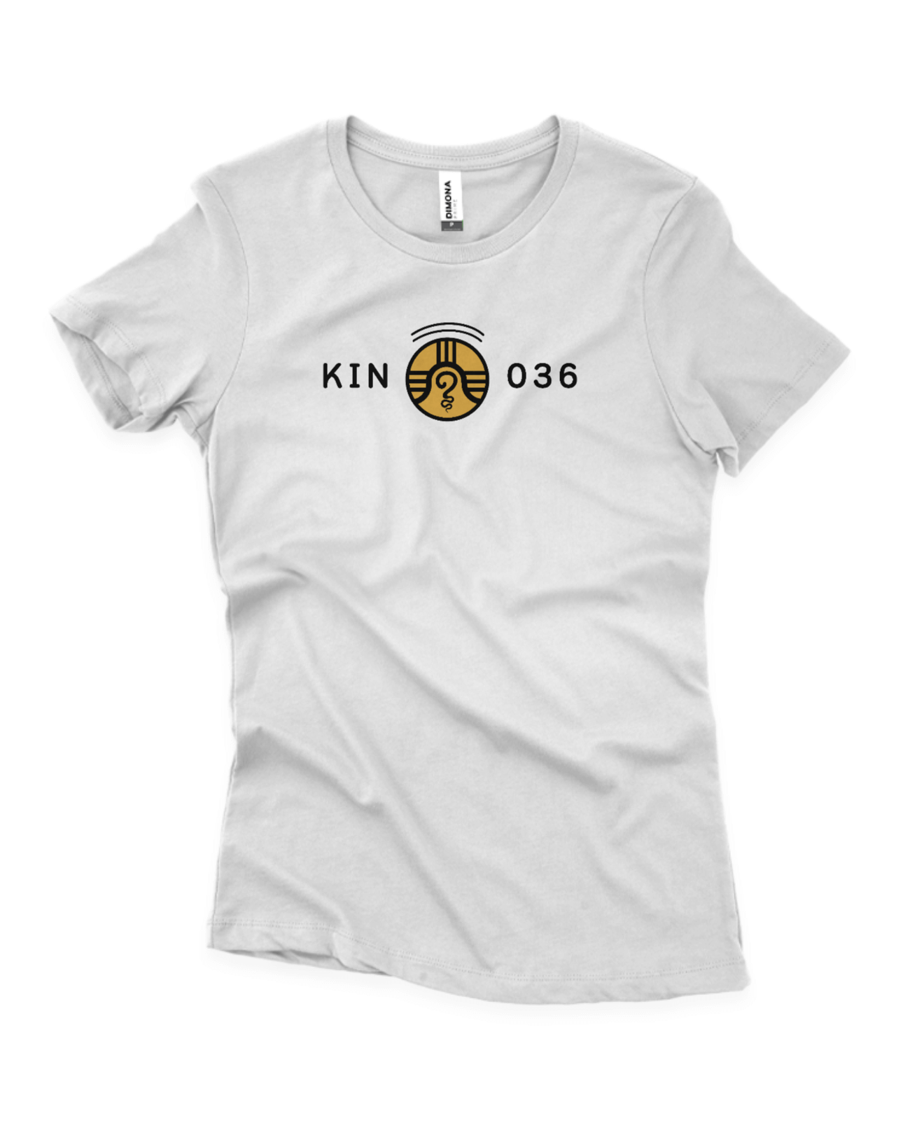 Mockup Camisa Branca - Camisa Feminina Kin 036 - Guerreiro Planetário Amarelo - Kin 36