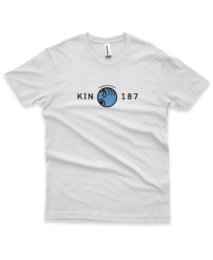 Camiseta Branca Kin 187 - Mão Harmônica Azul