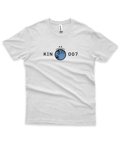 Camiseta Branca Kin 007 - Mão Ressonante Azul