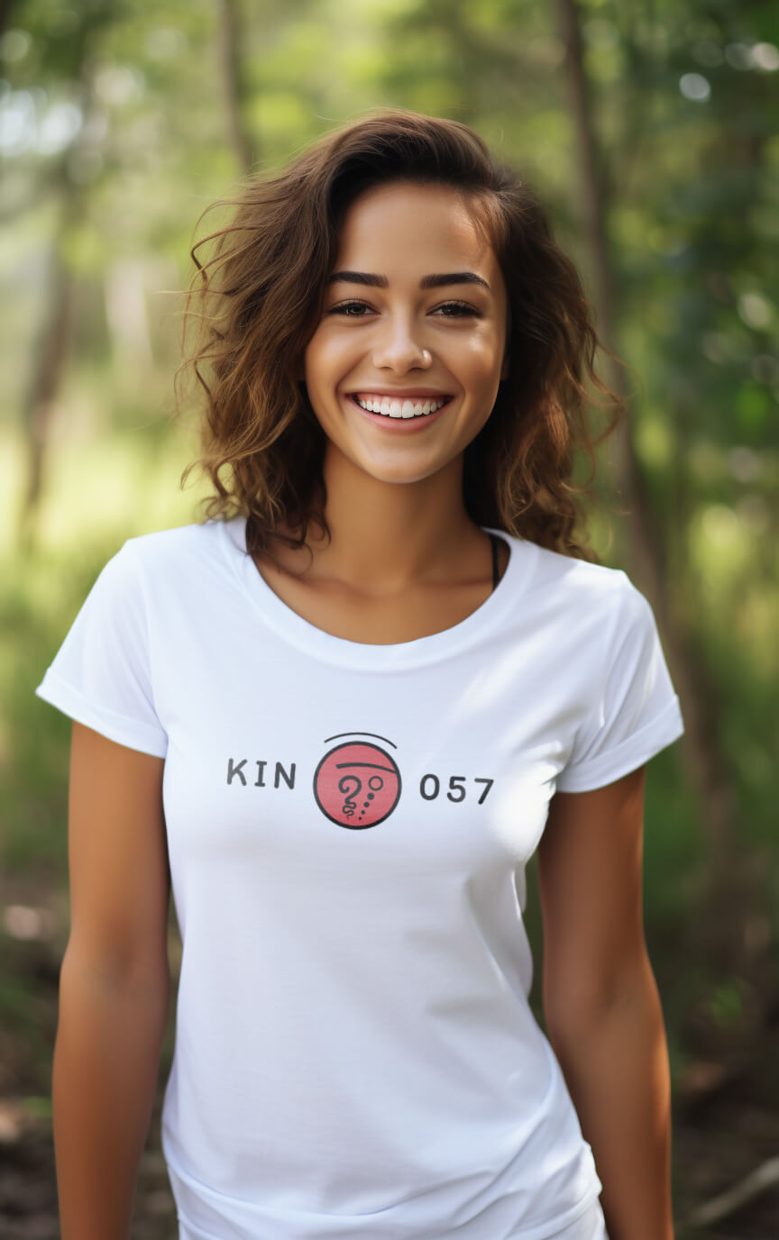 Camisa Feminina Branca Kin 057 - Terra Harmônica Vermelha - Kin 57