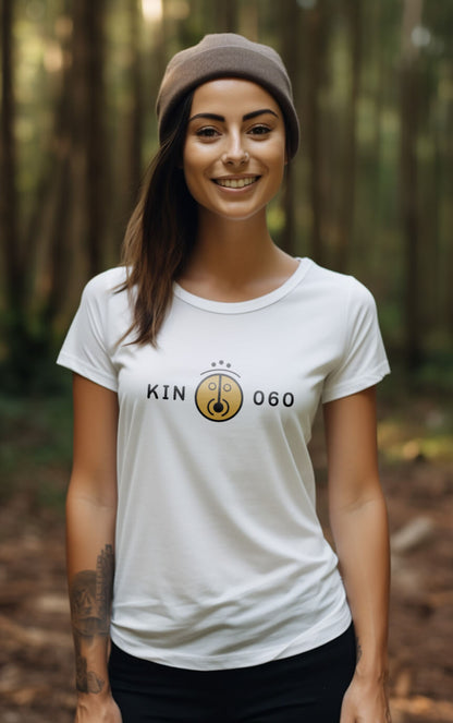 Camisa Feminina Branca Kin 060 - Sol Galáctico Amarelo - Kin 60