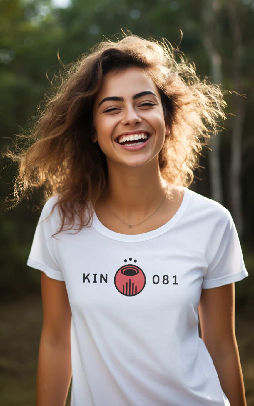 Camisa Feminina Branca Kin 081 - Dragão Elétrico Vermelho - Kin 81