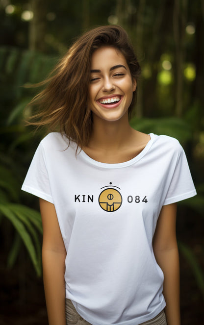 Camisa Feminina Branca Kin 084 - Semente Rítmica Amarela - Kin 84