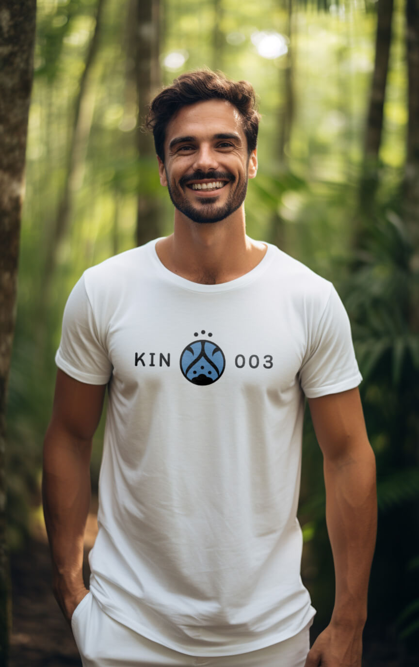 Camiseta Branca Kin 003 - Noite Elétrica Azul