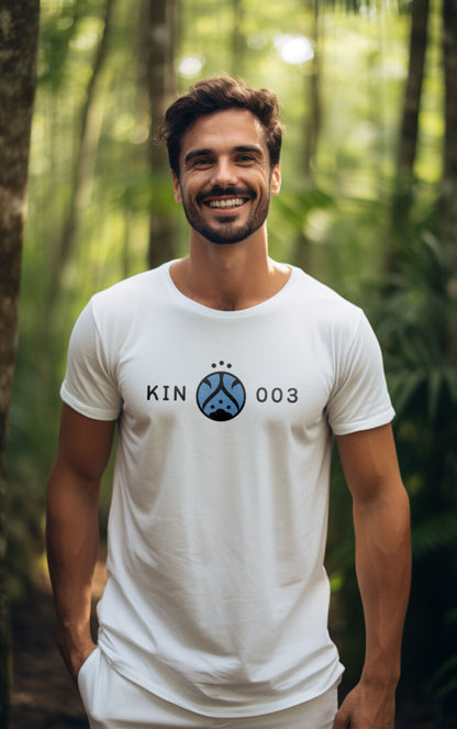 Camiseta Branca Kin 003 - Noite Elétrica Azul