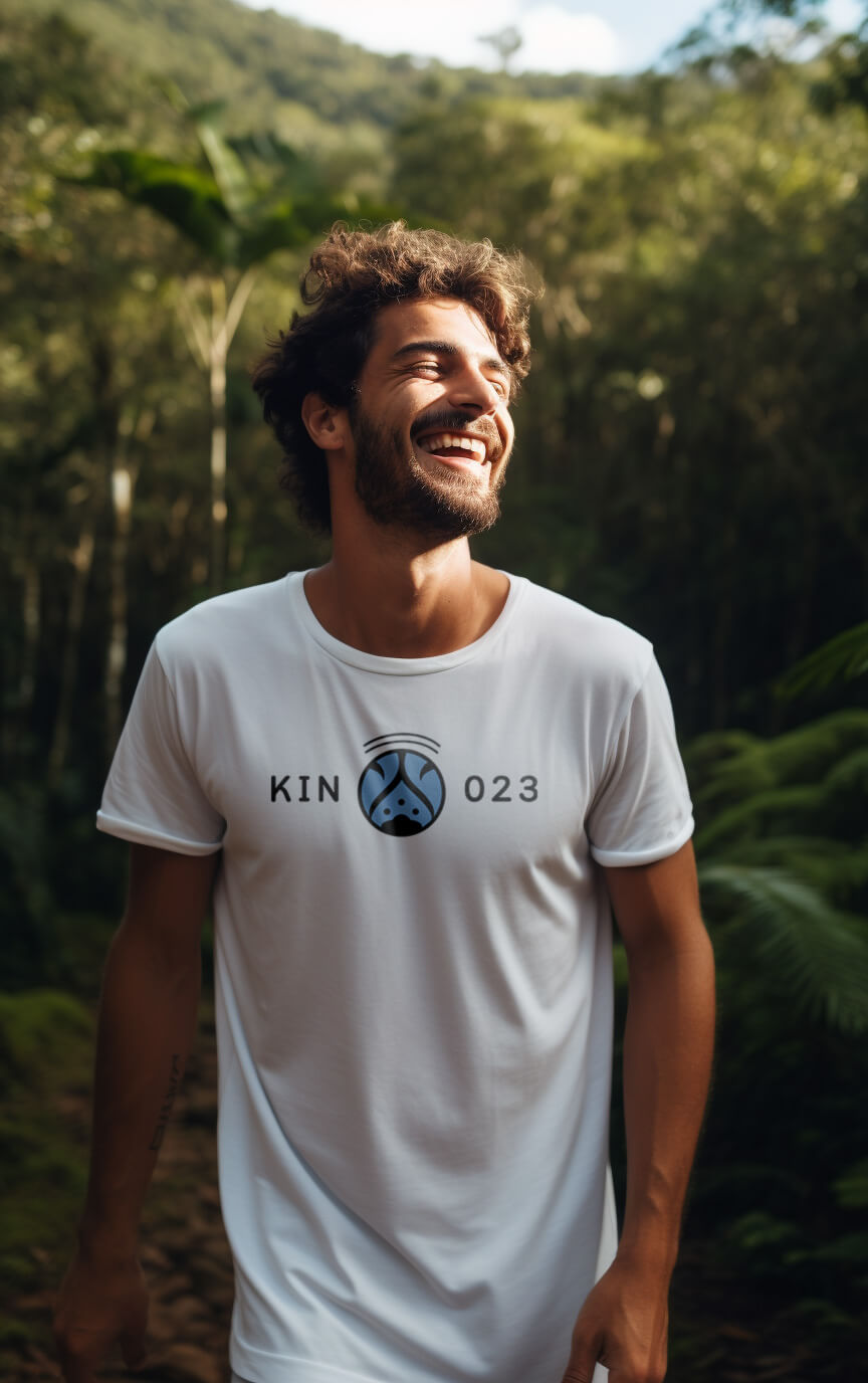 Camiseta Branca Kin 023 - Noite Planetária Azul