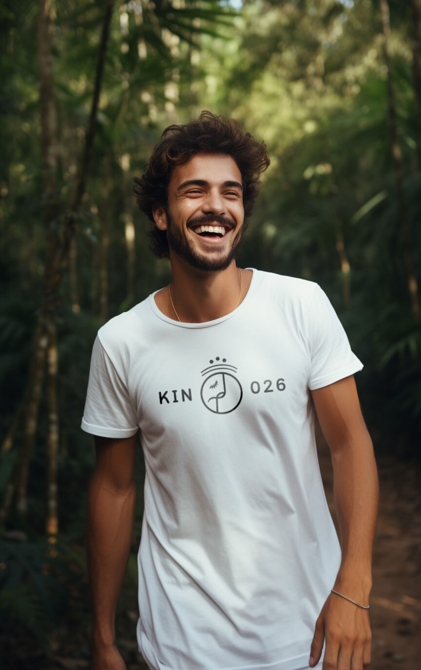 Camiseta Branca Kin 026 - Enlaçador de Mundos Cósmico