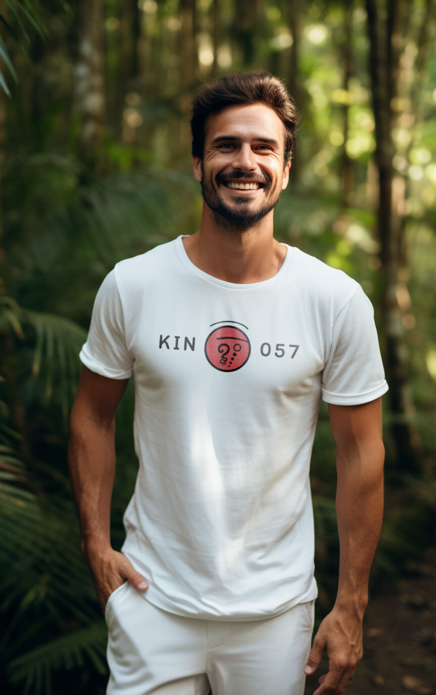 Camiseta Branca Kin 057 - Terra Harmônica Vermelha