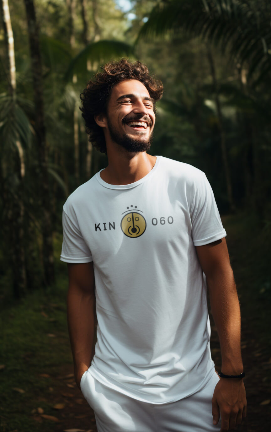 Camiseta Branca Kin 060 - Sol Galáctico Amarelo