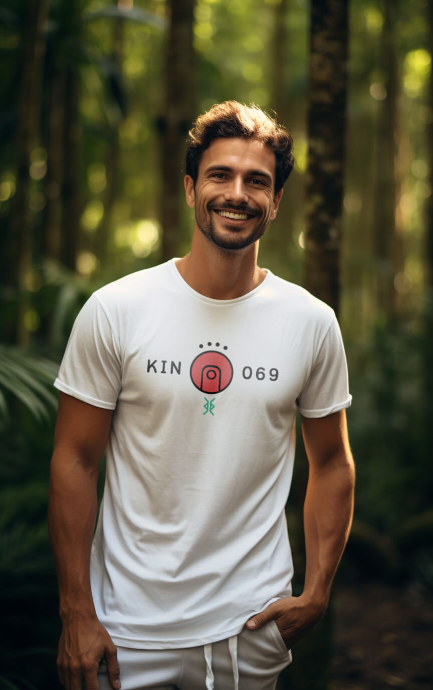 Camiseta Branca Kin 069 - Lua Autoexistente Vermelha