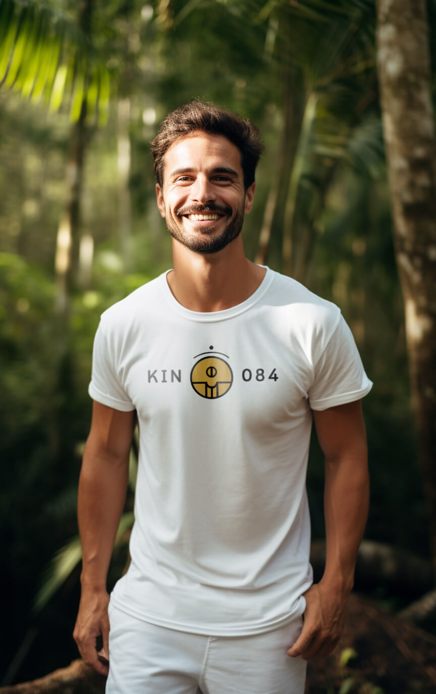 Camiseta Branca Kin 084 - Semente Rítmica Amarela