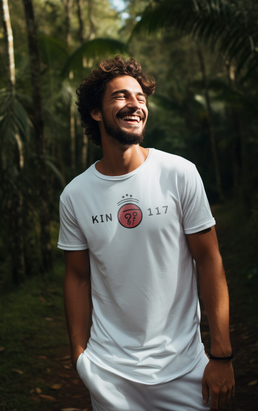 Camiseta Branca Kin 117 - Terra Cósmica Vermelha