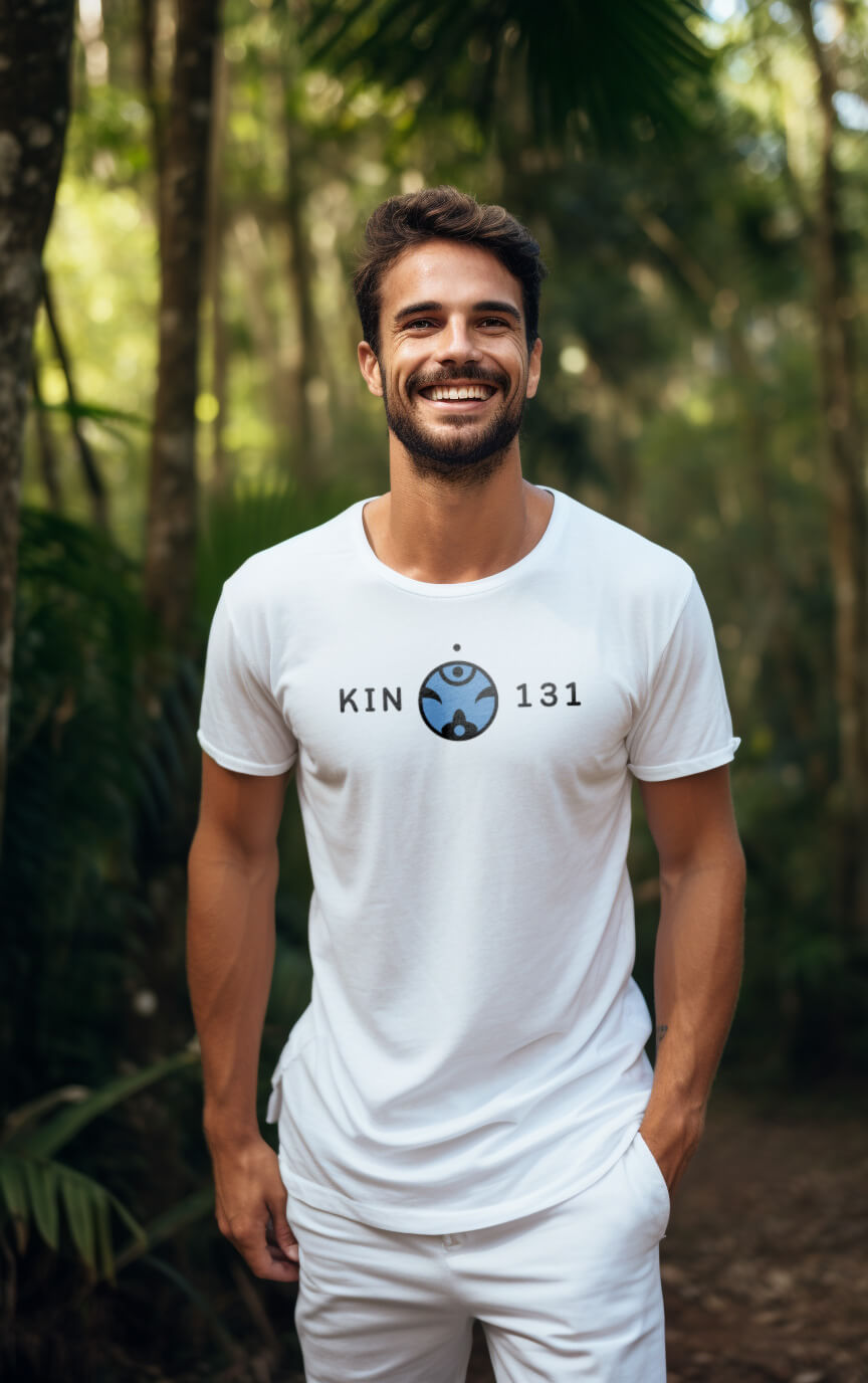 Camiseta Branca Kin 131 - Macaco Magnético Azul