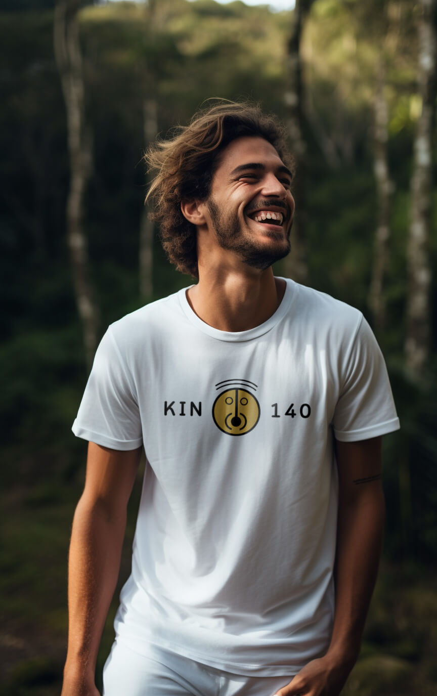 Camiseta Branca Kin 140 - Sol Planetário Amarelo