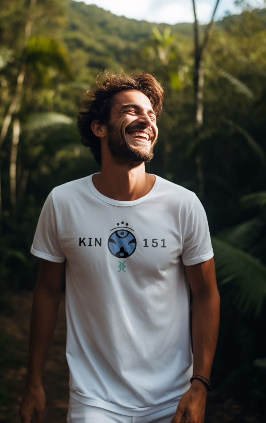 Camiseta Branca Kin 151 - Macaco Galáctico Azul