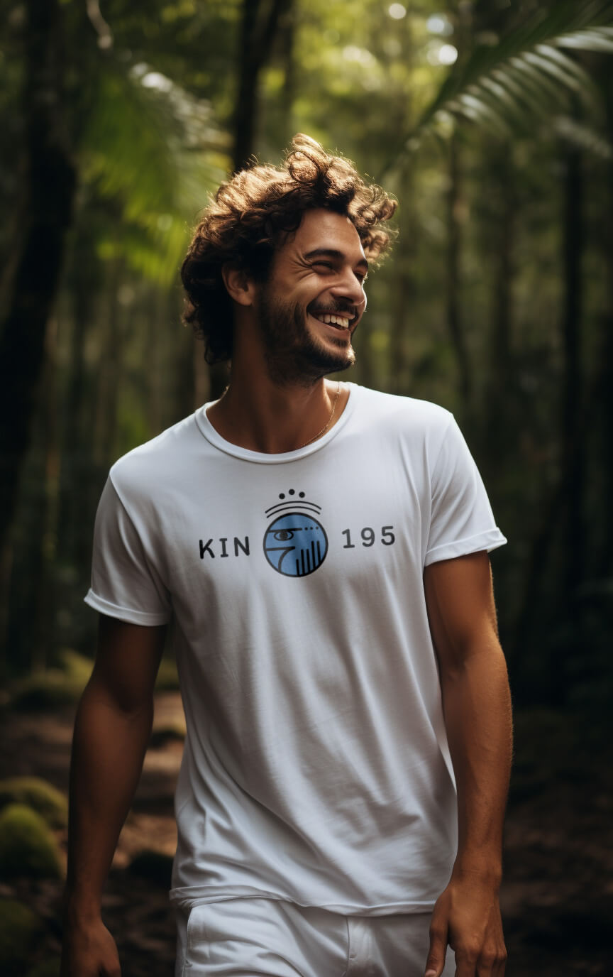 Camiseta Branca Kin 195 - Águia Cósmica Azul