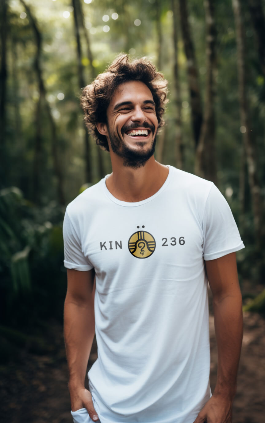 Camiseta Branca Kin 236 - Guerreiro Lunar Amarelo