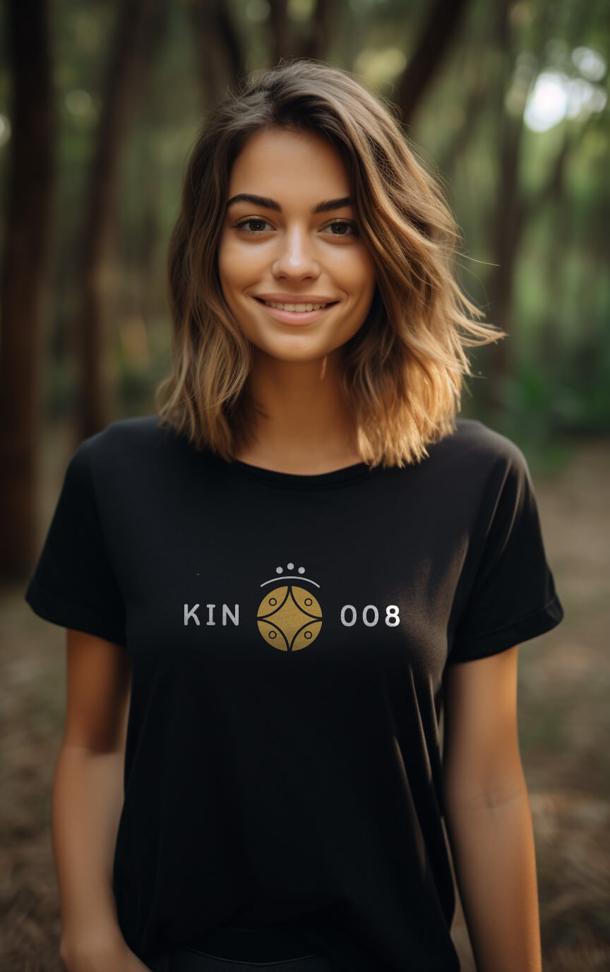 Modelo Humano Camisa Preta - Camisa Feminina Kin 008 - Estrela Galáctica Amarela - Kin 08 - Kin 8