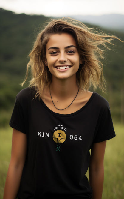 Camisa Feminina Preta Kin 064 - Semente Cristal Amarela - Kin 64