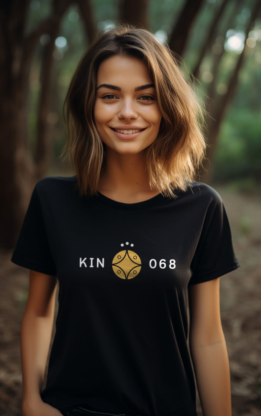 Camisa Feminina Preta Kin 068 - Estrela Elétrica Amarela - Kin 68