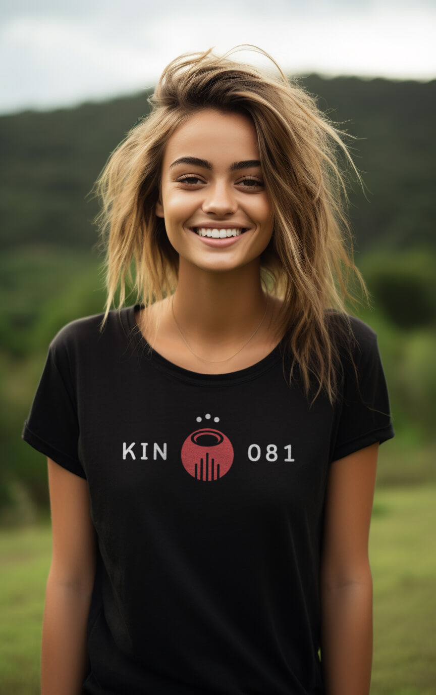 Camisa Feminina Preta Kin 081 - Dragão Elétrico Vermelho - Kin 81