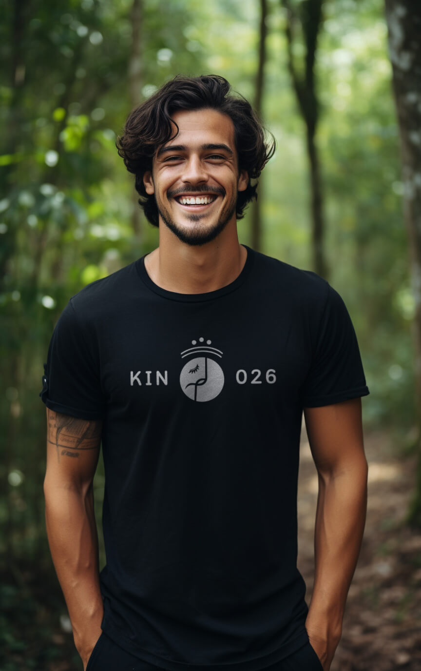 Camiseta Preta Kin 026 - Enlaçador de Mundos Cósmico