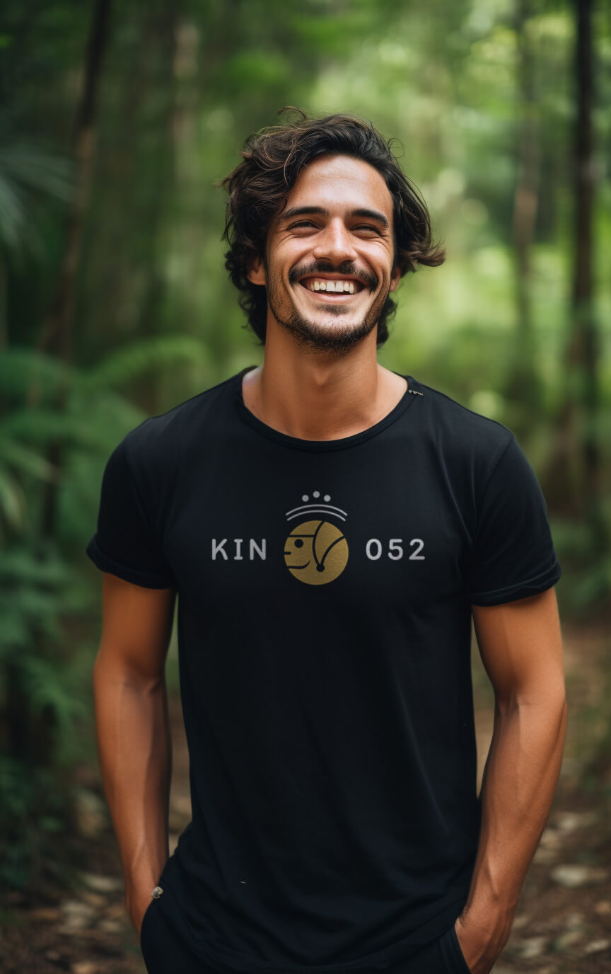 Camiseta Preta Kin 052 - Humano Cósmico Amarelo