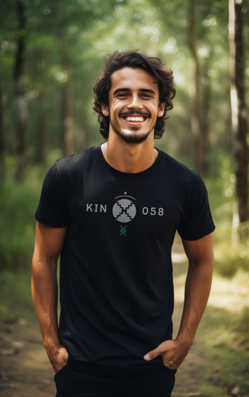 Camiseta Preta Kin 058 - Espelho Rítmico Branco