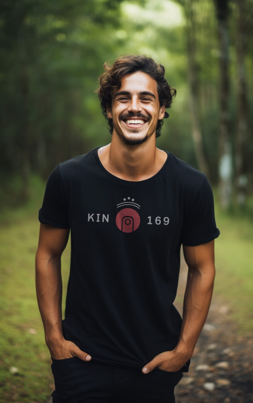 Camiseta Preta Kin 169 - Lua Cósmica Vermelha